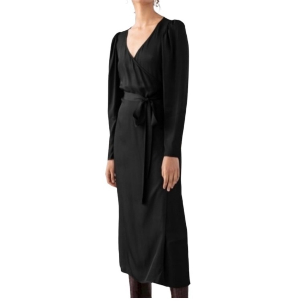 & Other Stories Black Long Sleeve Midi Wrap Dress size 2